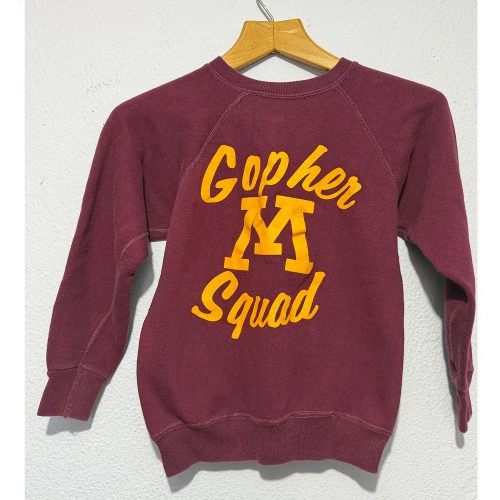 Vintage University of Minnesota Gopher Squad Sweatshirt Maroon Kids Retro Sz 8?